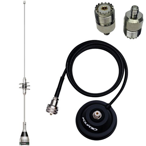 Antena Móvel Dual Band Suporte Magnético Imã com Cabo 4 Metros Adaptador Baofeng Sma Femea X Uhf Fem