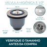 Valvula Pia Cozinha 3 1/2 Inox C Cesto Removível Ralo Pia - 2