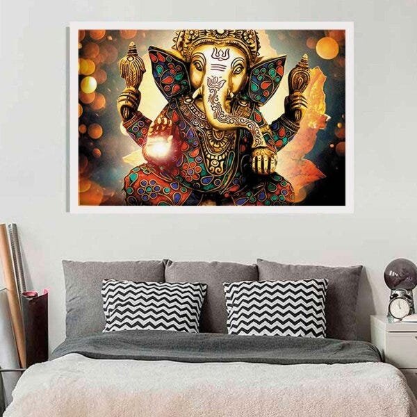 Quadro com Moldura Lord Ganesha Branco - Grande | MadeiraMadeira