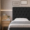Ver imagem 2 de Cabeceira para Cama Solteiro Estofada Capitonê Luna Vilajo em Suede Preto – 0,88 m