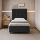 Ver imagem 1 de Cabeceira para Cama Solteiro Estofada Capitonê Luna Vilajo em Suede Preto – 0,88 m