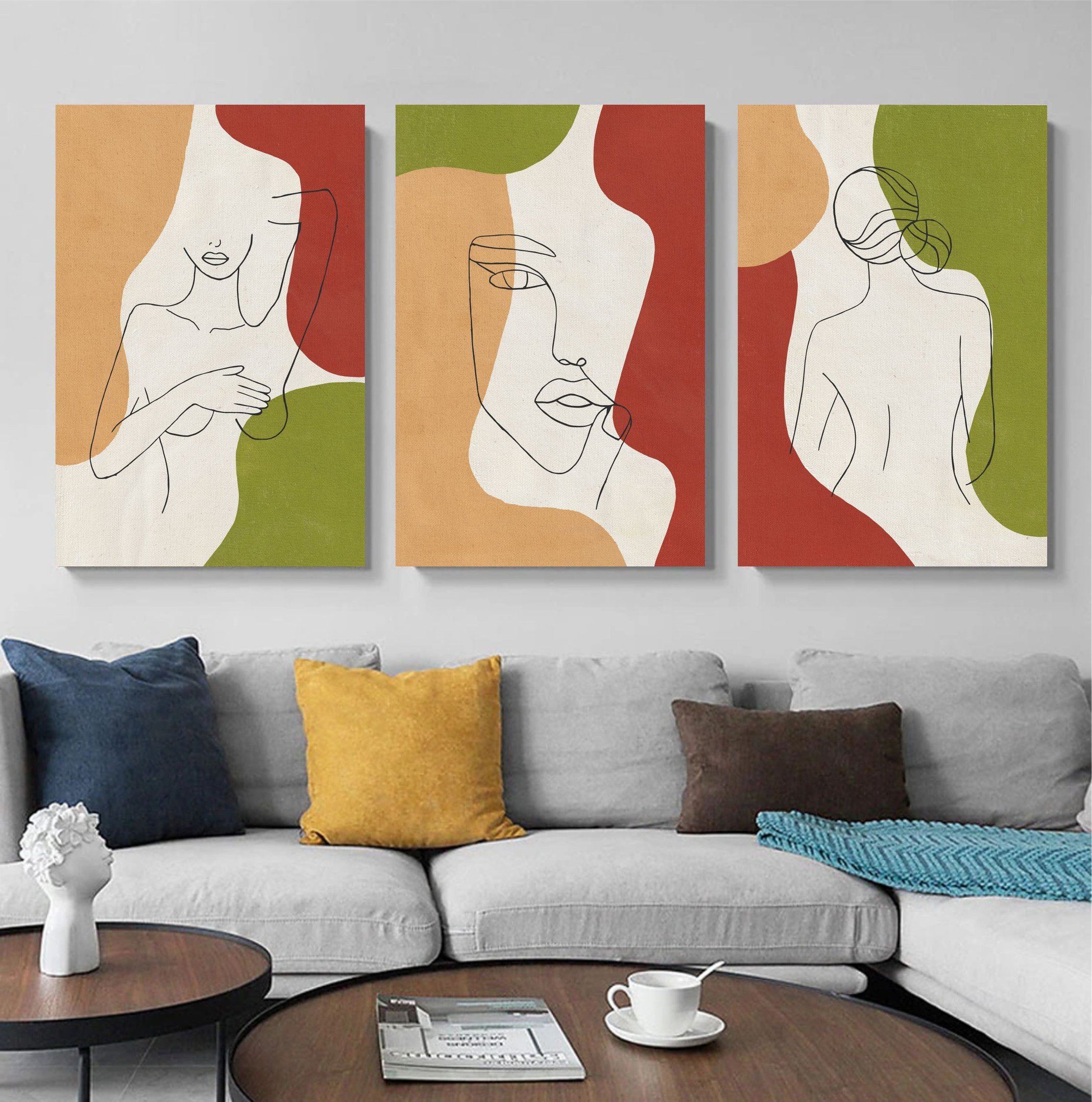 Conjunto com 3 grandes quadros pintados manualmente para decoração medindo 90x60 cm cada