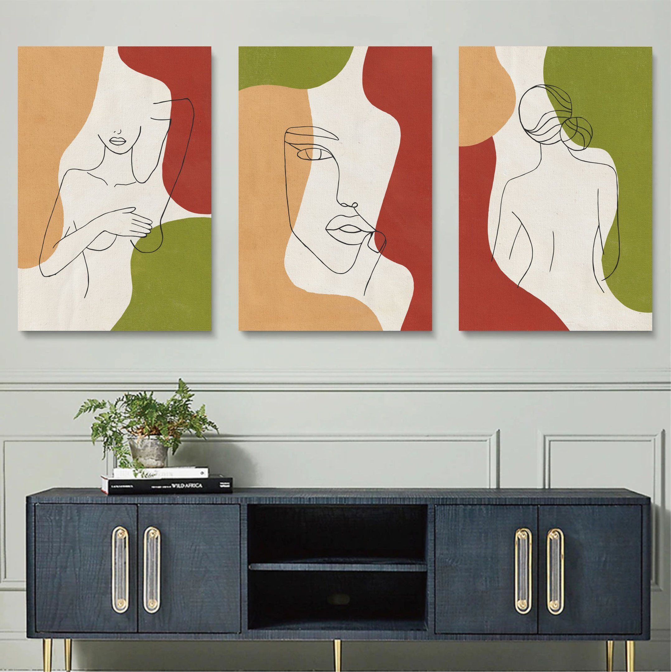 Conjunto com 3 grandes quadros pintados manualmente para decoração medindo 90x60 cm cada - 2