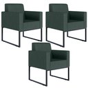 Ver imagem 1 de Kit 3 Poltronas Decorativa Sala Recepção Base Fixa de Metal Helô L02 Linho Verde Musgo - Lyam