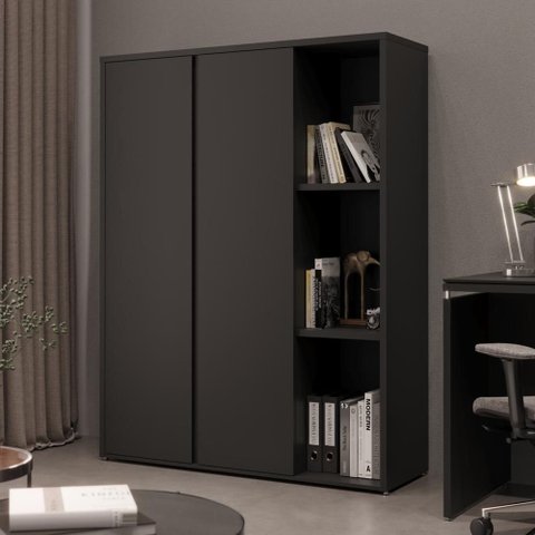 Estante Livreiro Alta com 9 Prateleiras e 2 Portas Tundra - Preto
