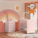 Ver imagem 1 de Berço Simples com Colchão Probel e Cômoda 777 para Quarto de Bebê Infantil Doce Sonho Rosa Qmovi