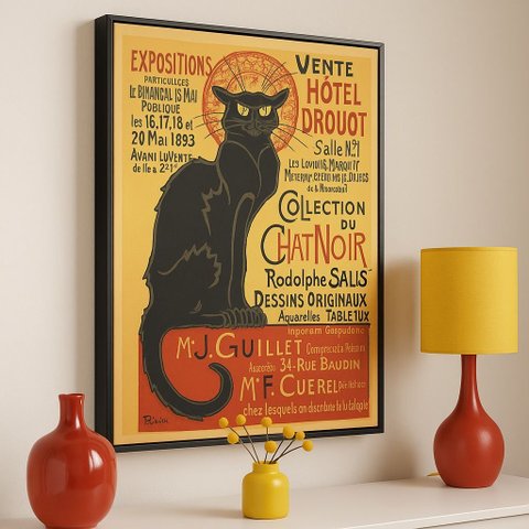Quadro Decorativo Canvas Gato Chat Noir Mold.branca:40x30cm