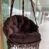 Cadeira Suspensa de Macrame com Almofada Corda Náutica Marrom Almofada Marrom Rede para Dormir - 1