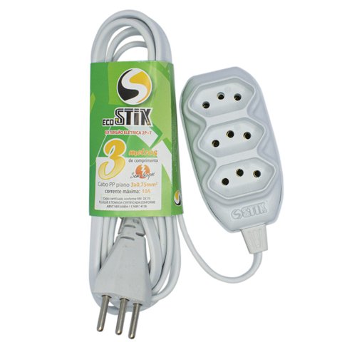 Extensão Elétrica 3 Metros Cabo 3x0,75  2p+t Certificada