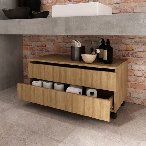 Balcão Gabinete para Banheiro com Rodízio e Gaveta Branco Bn3603 Amêndoa