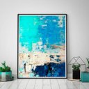 Ver imagem 1 de Quadro com Moldura Chanfrada Arte Abstrata Turquesa e Azul 80x120