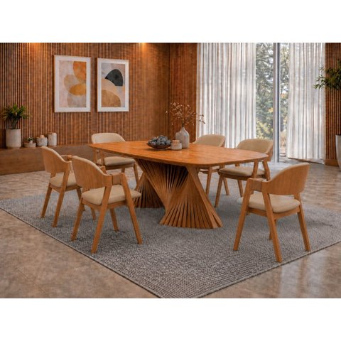 Sala de Jantar Maciça 6 Cadeiras 1,80x90 Dunnas Sala Nobre