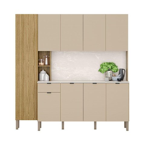 Armário de Cozinha Compacta 9 Portas e 1 Gaveta 200cm Milla Freijó-vanilla - Pallazio