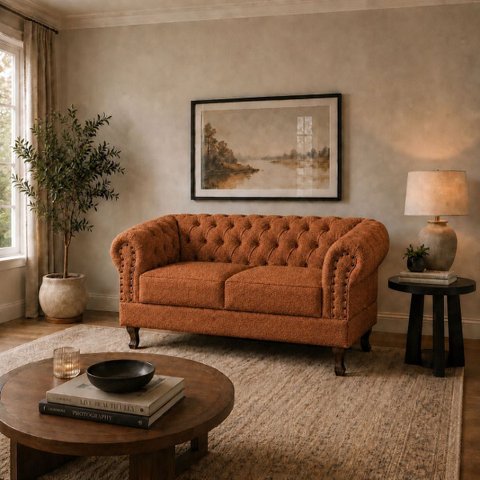 Namoradeira Chesterfield Duque 2 Lugares em Bouclê Cobre