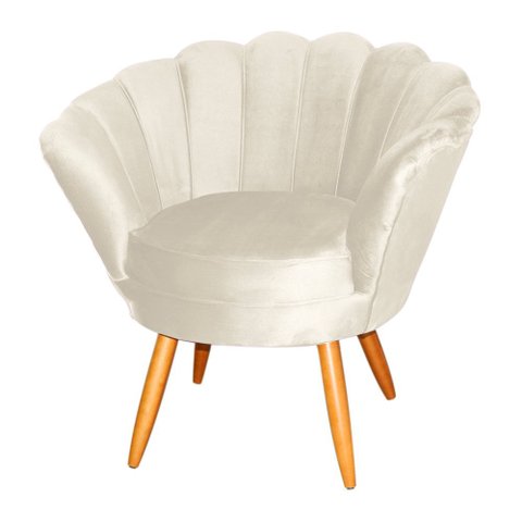 Poltrona Decorativa Pétala De Flor Sala veludo bege Esmalteria Salão Escritório Dalaqua Decor