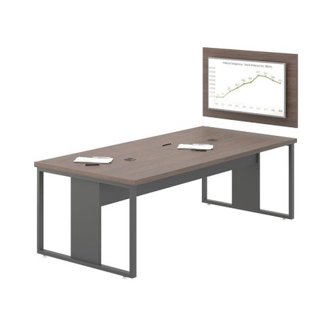 Mesa para Sala de Reunião com Painel para TV - Freijó e Preto Freijó e Preto
