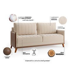 Estofado Living Premium 2m 4 Lugares Laterais em Corano Linho Bronze/durango - Casa Giulia - 4