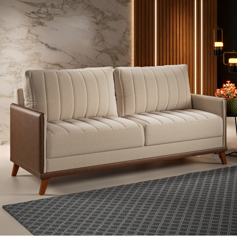 Estofado Living Premium 2m 4 Lugares Laterais em Corano Linho Bronze/durango - Casa Giulia