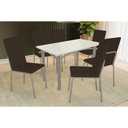 Ver imagem 1 de Conjunto: Mesa de Cozinha Elba Tampo Madeirado C/ Vidro 120cm e 6 Cadeiras Amsterdã Niquel/off