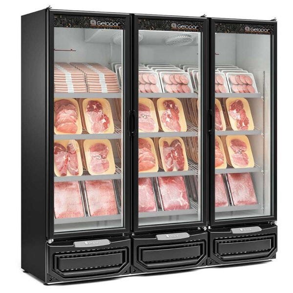 Expositor de Carne 3 Portas GCBC1450 Gelopar Refrigerador Vertical 3 PORTAS PRETO 220v - 1