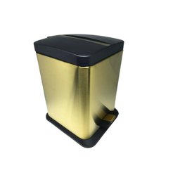 Lixeira Quadrada Dourada e Preta em Aço Inox Com Pedal 12L – By Fineza - 2