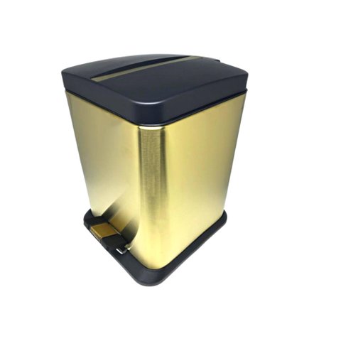 Lixeira Quadrada Dourada e Preta em Aço Inox Com Pedal 12L – By Fineza