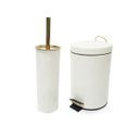Ver imagem 1 de Conjunto Branco e Dourado para Banheiro-Lixeira com pedal+escova sanitária - By Fineza