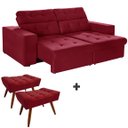 Ver imagem 1 de Sofá 3 Lugares New Itália 2,10m Retrátil, Reclinável, com 2 Puffs pés Palito, Vermelho