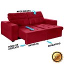 Ver imagem 4 de Sofá 3 Lugares New Itália 2,10m Retrátil, Reclinável, com 2 Puffs pés Palito, Vermelho