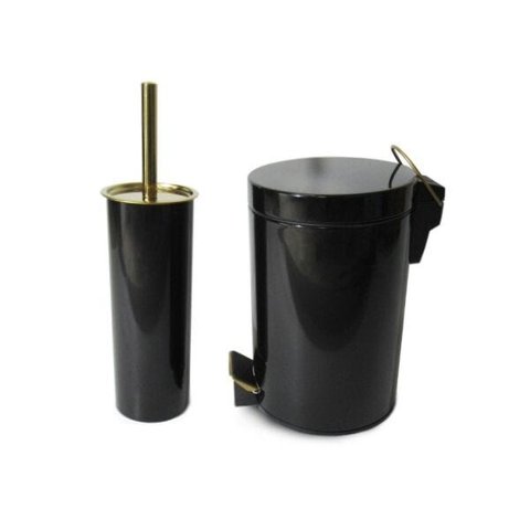 Conjunto Preto e Dourado para Banheiro-Lixeira com pedal+escova sanitária - By Fineza
