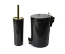 Ver imagem 1 de Conjunto Preto e Dourado para Banheiro-Lixeira com pedal+escova sanitária - By Fineza