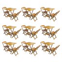 Ver imagem 1 de Kit 9 Conjuntos de Mesa Dobravel com 2 Cadeiras de Madeira 70x70 para Restaurante e Bar - Mel