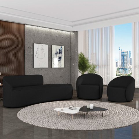 Sofá 4 Lugares Orgânico 220cm Morgan e 2 Poltronas Lua Linho Preto D03 - D’Rossi