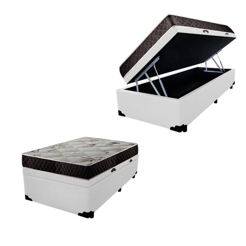 Cama Box Baú Solteiro Colchão Aylla Espuma D33 Acolchões + Box Sintético 55x88x188 Cor:Branco