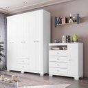 Ver imagem 1 de Guarda Roupa 6 Portas e Cômoda Sapateira 4 Gavetas Infantil Quarto Completo Baby Confort Branco