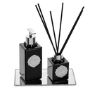 Ver imagem 1 de Kit Lavabo 3 Produtos Vidros Pretos Enfeites Prateados - Fragrância: Miami Shopping