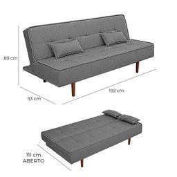 Sofá Cama Silver 3 Lugares Linho Cinza Grafite 1,92 - 3 Sofá Cama Silver 3 Lugares Linho Cinza Grafite 1,92 - 3