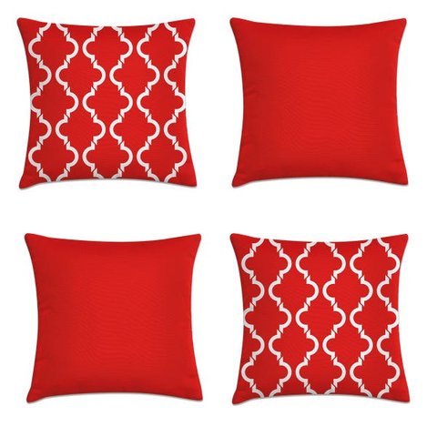 kit 4 capas almofadas requinte vermelho e branco