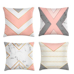 kit 4 capas almofadas marmorizado rosa e cinza