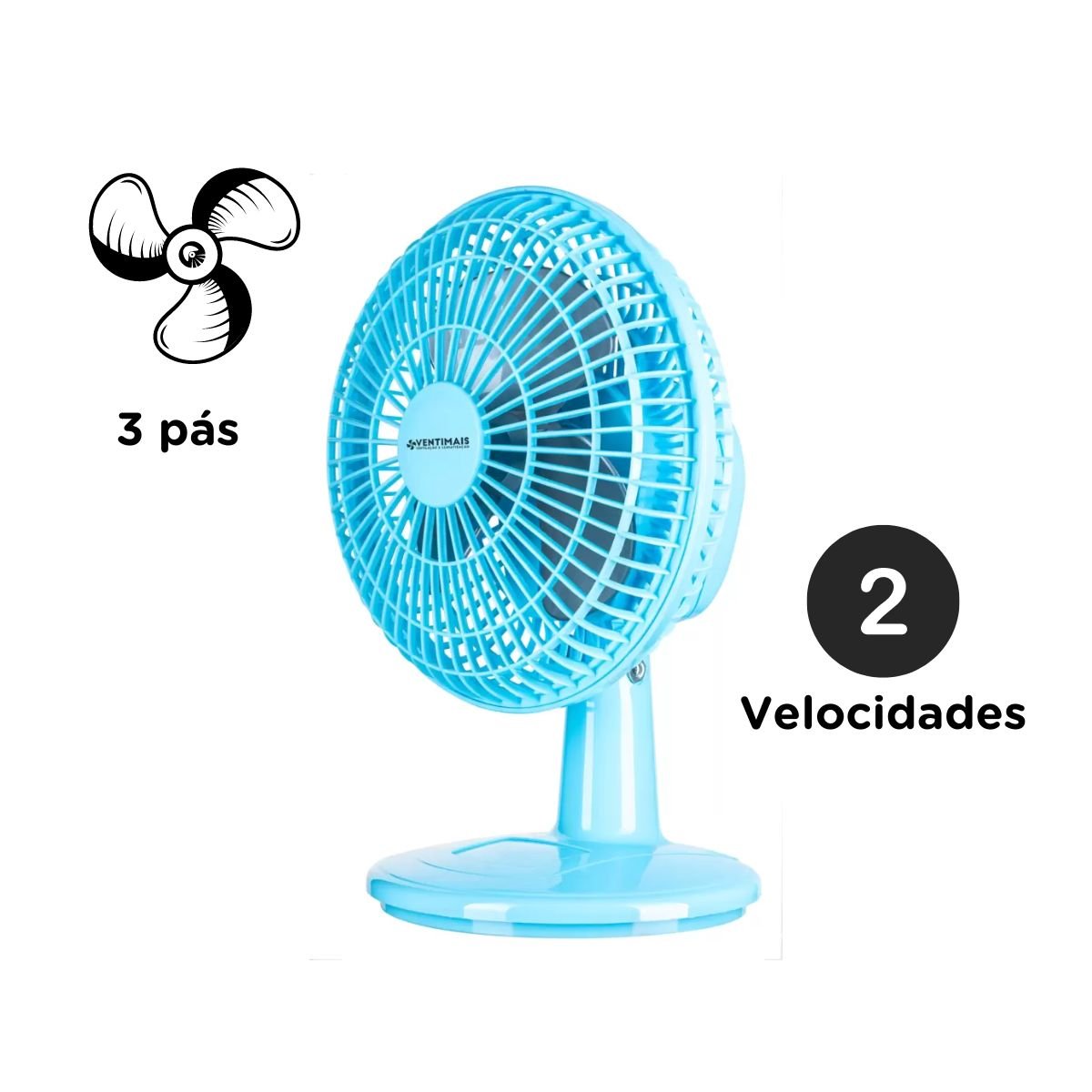 Mini Ventilador Turbo Ventimais 3 Pás 20cm Azul/prata 2 Velocidades 127v - 3