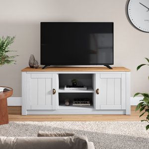 Rack TV Bancada 58 Polegadas Madeira Maciça 2 Portas 2 Nichos Bolton Branco Madeirado