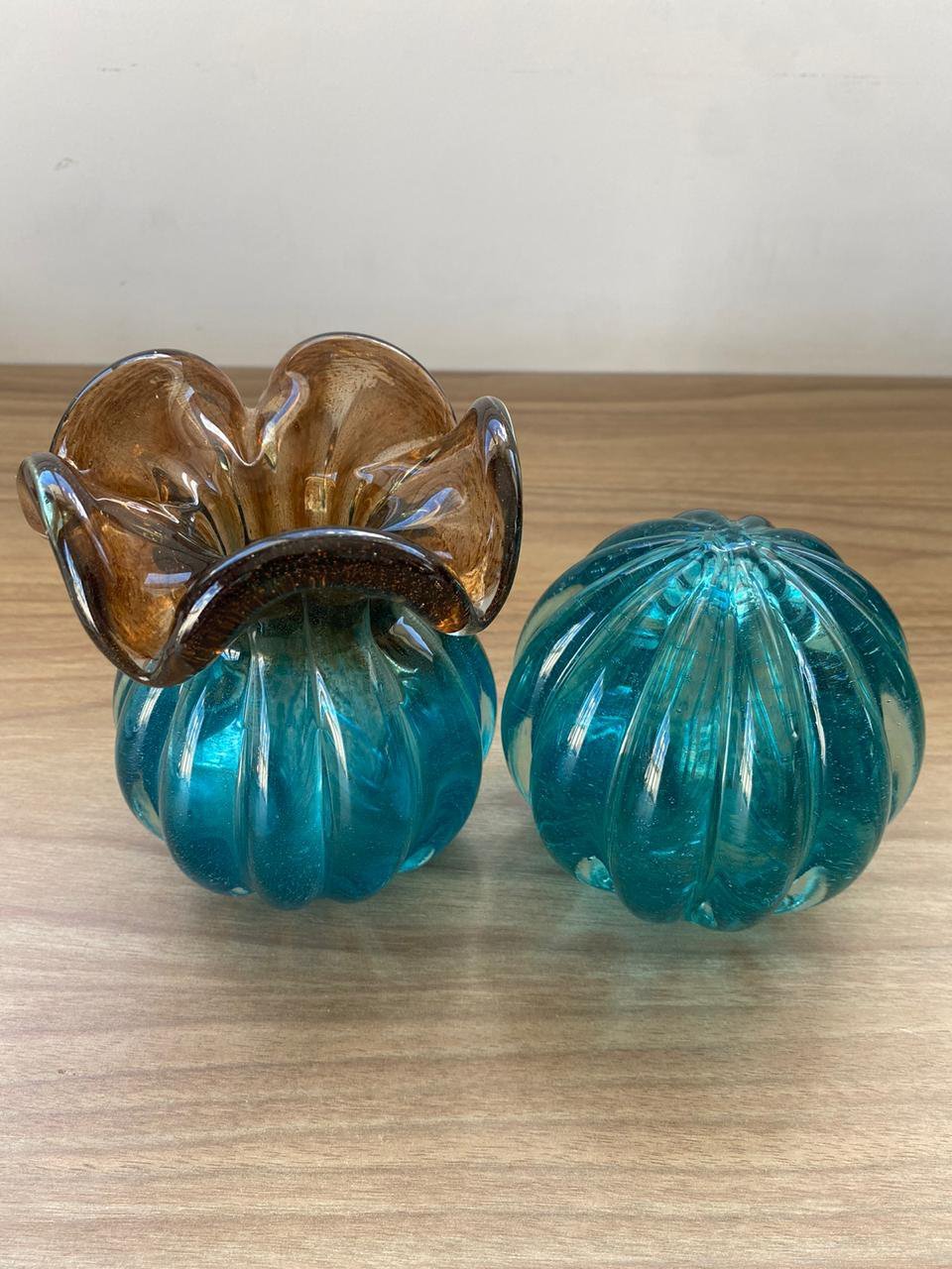 Conjunto Vaso Murano Trouxinha Marrom e Azul e Esfera Azul Casa Del Grande - 4