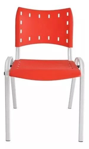 Cadeira Iso Para Escola Escritório Comércio Vermelha Base Branca - 1