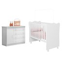 Ver imagem 1 de Berço Simples com Colchão Probel e Cômoda 2561 para Quarto de Bebê Infantil Doce Sonho Branco Qmovi
