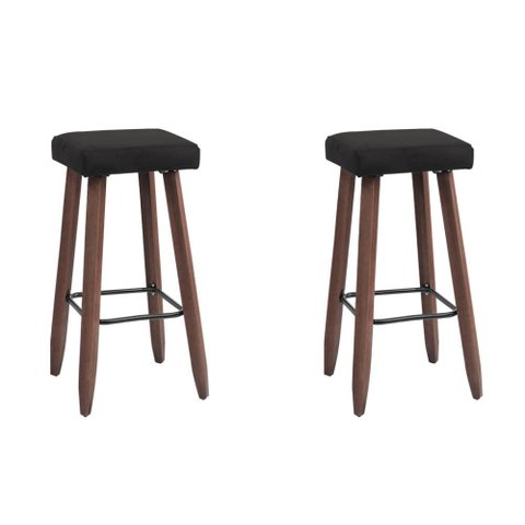 Kit 2 Banquetas Altas Quadradas Pés Madeira Modelo Paris:cinza