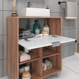 Gabinete para Banheiro com Cuba e Armário Tívoli 60cm Nogal/branco Móveis Bosi - 4