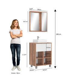 Gabinete para Banheiro com Cuba e Armário Tívoli 60cm Nogal/branco Móveis Bosi - 2