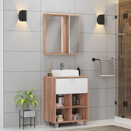 Gabinete para Banheiro com Cuba e Armário Tívoli 60cm Nogal/branco Móveis Bosi - 1