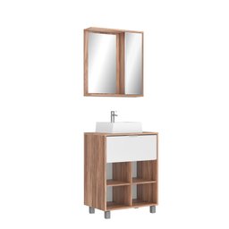 Gabinete para Banheiro com Cuba e Armário Tívoli 60cm Nogal/branco Móveis Bosi - 8