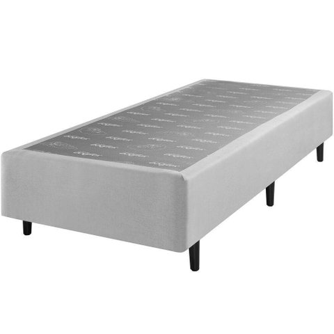 Base Cama Box Solteiro Barcelona Madeira Tecido Antiderrapante Cinza Ecoflex 88cm